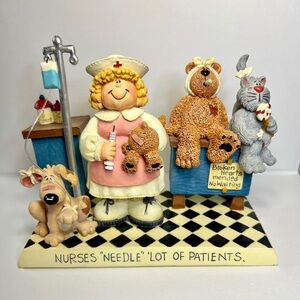 Adorable Vintage ‘NURSES “NEEDLE” ‘LOT OF PATIENTS’ Figurine W/ Animal Patients